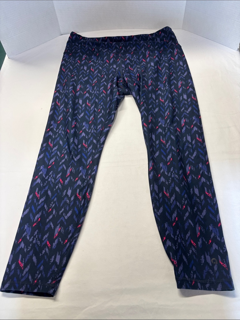 Navy Patterned Active Leggings with Pink & Blue Accents